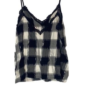 Victoria's Secret Love Women's Small Ivory and Black Check Pajama Top